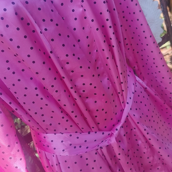 Morgan Taylor Pink Silky Black Polka Dot Robe Large - Picture 3 of 6